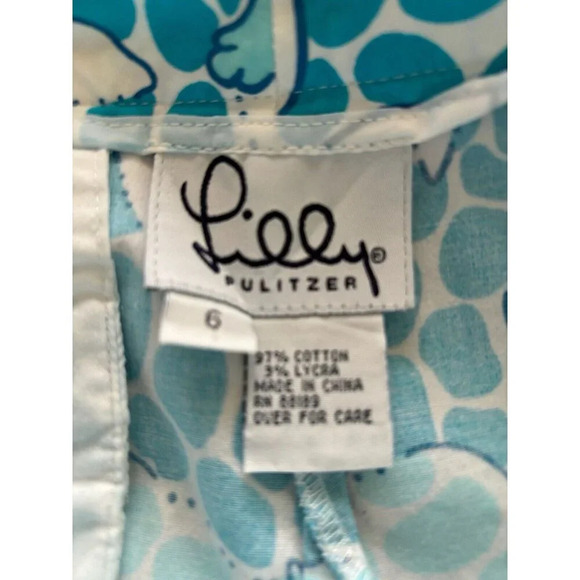 LILLY PULITZER Floral Leopard Teal & White Cropped Lounge Pants Womens 6 - Picture 3 of 4